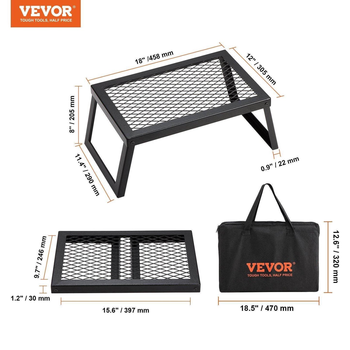 18" Portable Grilling Rack for Outdoor Open Flame Cooking