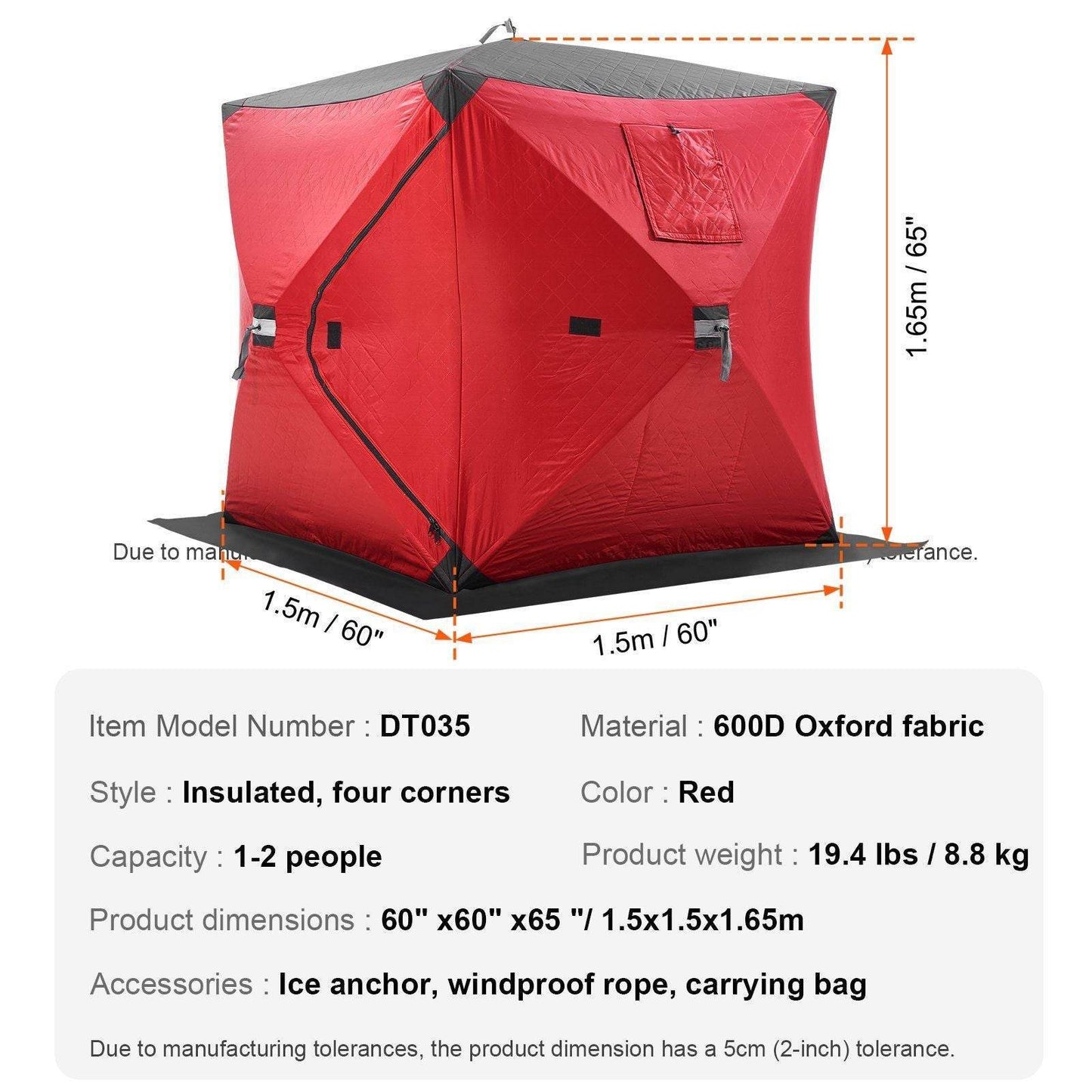 1-2 Person Portable Pop-Up Ice Fishing Shanty Tent
